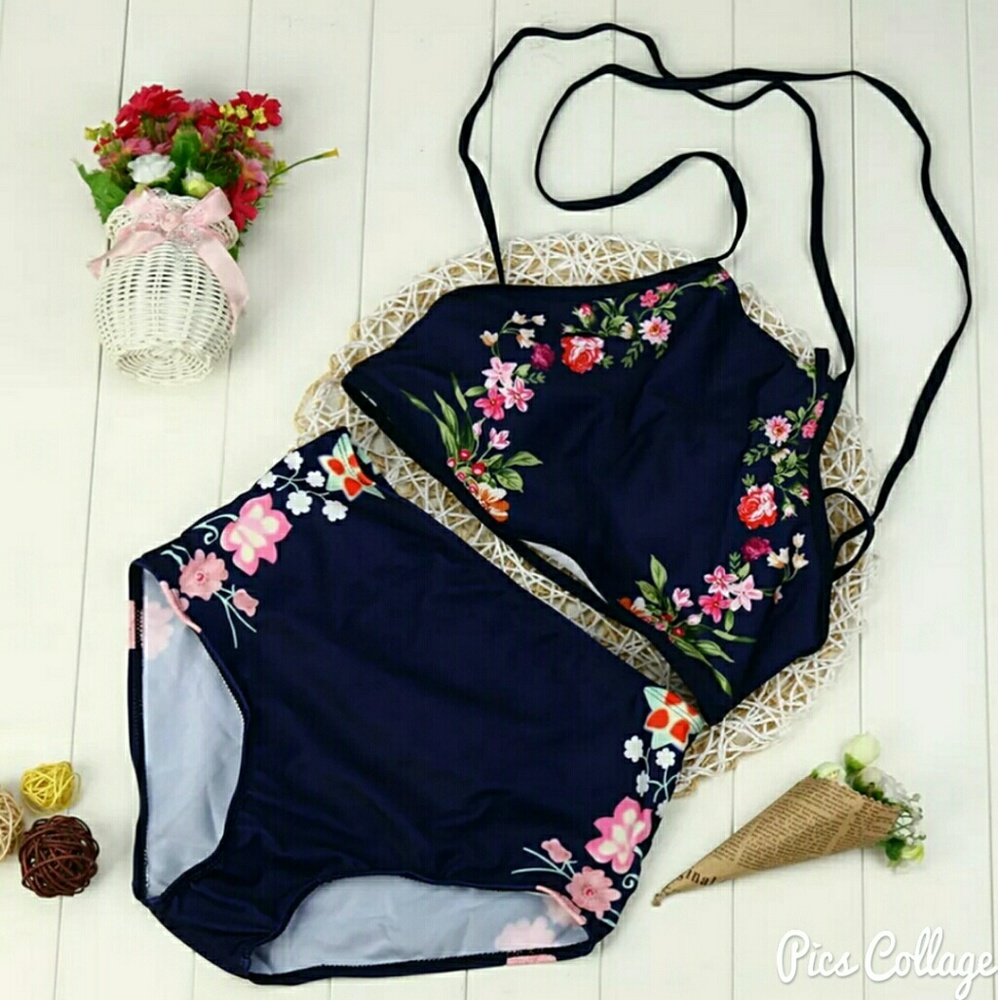 Blue High Waist 2pc Swimsuit - Picture 7 of 7